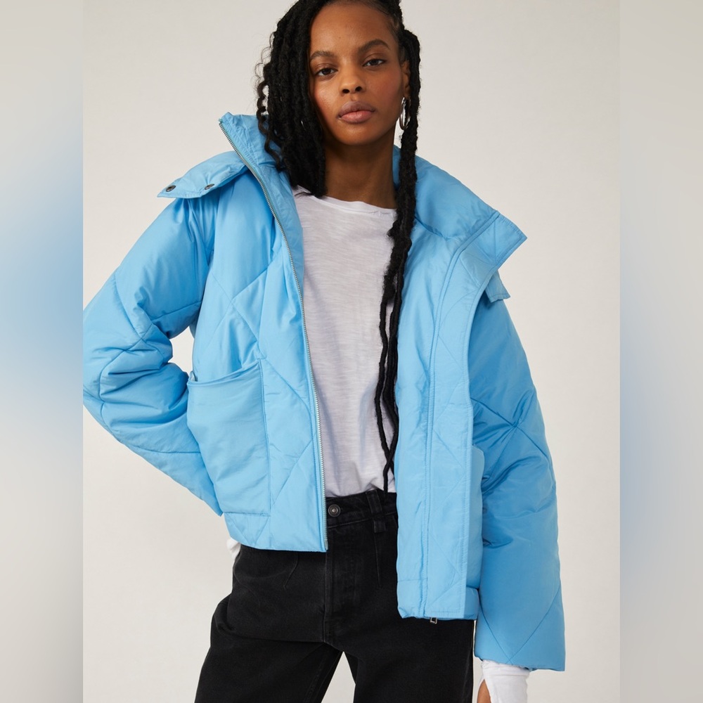 NEW Free People Emmy Swing Puffer Capri Blue Size XS